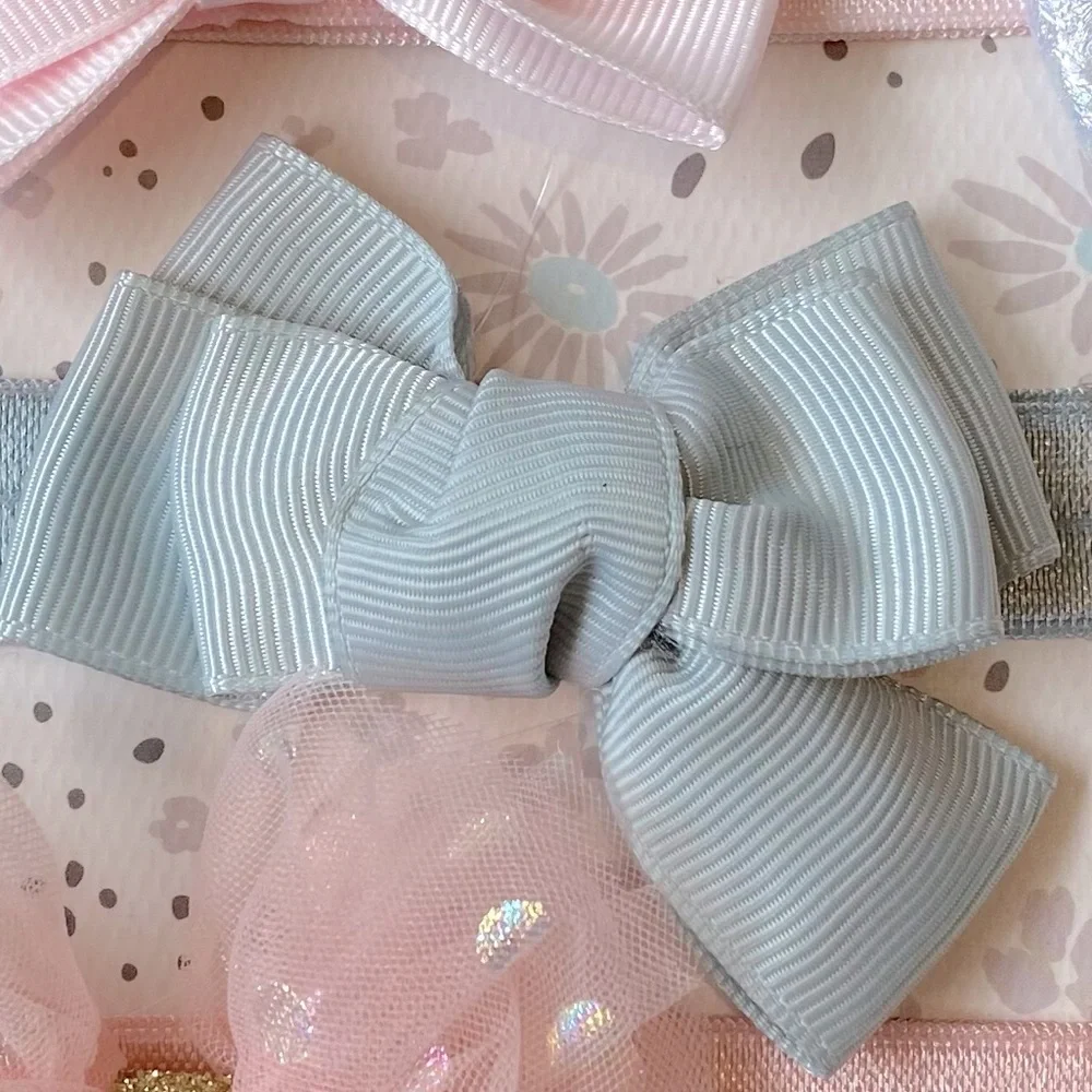 NEW! Bundle 10 Headbands With Bows Dainty Newborn Baby Pink Cream White Gray